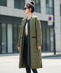 Pt18kg（プラチナイチハチキログラム）の「配色ラインキルティングロングコート（ノーカラーコート）」