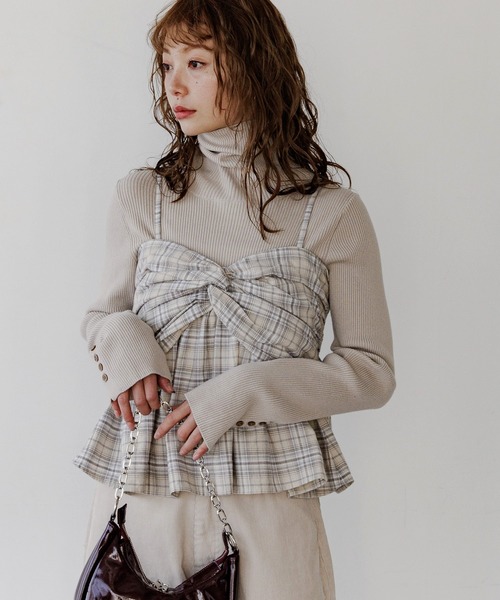 BAYFLOW（ベイフロー）の「Feels FLOWチェックキャミ（キャミソール・レディース・アイボリー/ブラック・FREE）」の2枚目の写真