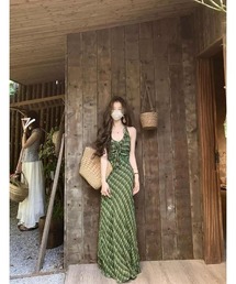 Ritzy（リッツィー）の「グリーンウェーブ柄キャミワンピース（ワンピース）」