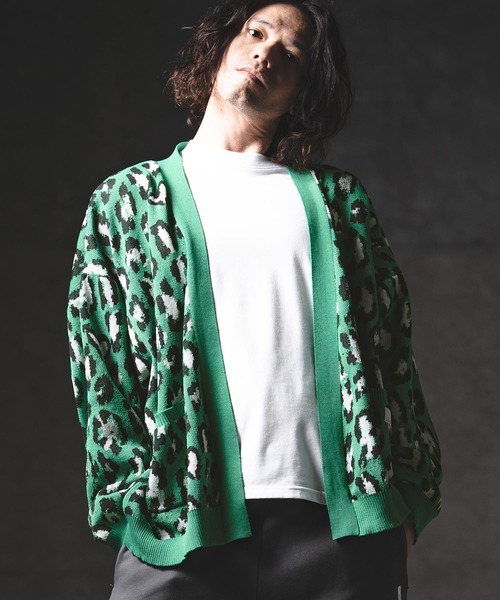 GLIMCLAP（グリムクラップ）の「mcg3764-Leopard Jacquard Knit Cardigan ニットカーディガン(201-013-gls-cg)（カーディガン/ボレロ・メンズ・グレー/ラベンダー/ベージュ/グリーン・L/M/S）」の6枚目の写真