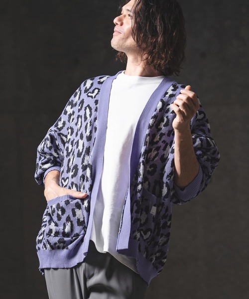 GLIMCLAP（グリムクラップ）の「mcg3764-Leopard Jacquard Knit Cardigan ニットカーディガン(201-013-gls-cg)（カーディガン/ボレロ・メンズ・グレー/ラベンダー/ベージュ/グリーン・L/M/S）」の10枚目の写真