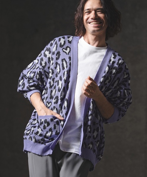 GLIMCLAP（グリムクラップ）の「mcg3764-Leopard Jacquard Knit Cardigan ニットカーディガン(201-013-gls-cg)（カーディガン/ボレロ・メンズ・グレー/ラベンダー/ベージュ/グリーン・L/M/S）」の11枚目の写真