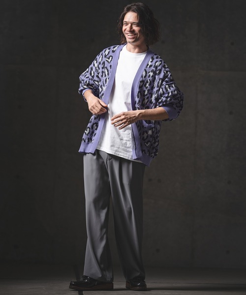 GLIMCLAP（グリムクラップ）の「mcg3764-Leopard Jacquard Knit Cardigan ニットカーディガン(201-013-gls-cg)（カーディガン/ボレロ・メンズ・グレー/ラベンダー/ベージュ/グリーン・L/M/S）」の12枚目の写真