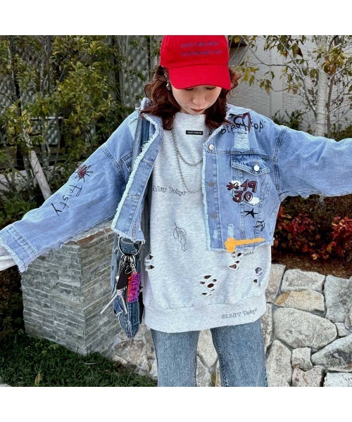 Flugge（フラッジー）の「ダメージpaintデニムジャケット（デニムジャケット・レディース・ブルー・FREE）」の5枚目の写真