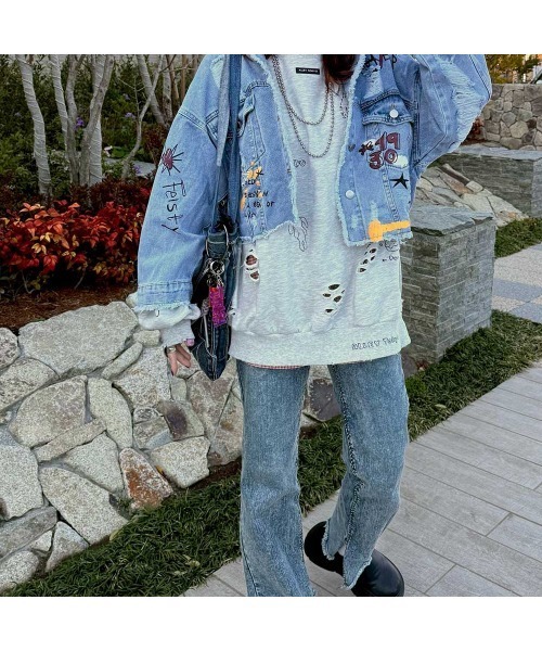 Flugge（フラッジー）の「ダメージpaintデニムジャケット（デニムジャケット・レディース・ブルー・FREE）」の10枚目の写真