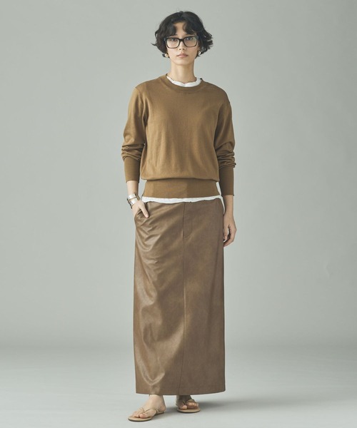 Curensology（カレンソロジー）の「Curensology(カレンソロジー)/ヴィンテージフェイクレザースカート（スカート・レディース・キャメル/ブラック・FREE）」の9枚目の写真