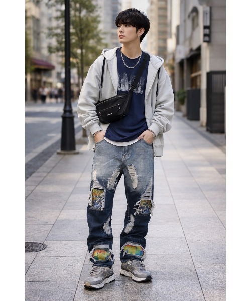 Bling Leads(ブリングリーズ)の「【Blss】【Bling Leads】ダメージ加工デニムパンツ ししゅう入(デニムパンツ・メンズ・ネイビー・FREE)」の5枚目の写真