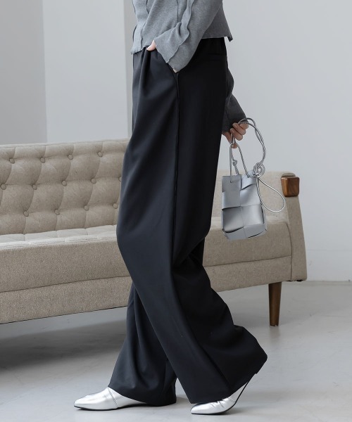 slattgir(スラットジール)の「高身長 パイピングデザインワイドパンツ(トールサイズ)Essenave(その他パンツ・レディース・ベージュ/ブラック・TM/TL/TLL/T3L)」の2枚目の写真