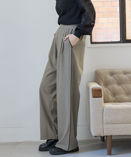 slattgir(スラットジール)の「高身長 パイピングデザインワイドパンツ(トールサイズ)Essenave(その他パンツ・レディース・ベージュ/ブラック・TM/TL/TLL/T3L)」の6枚目の写真