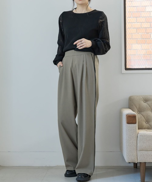 slattgir(スラットジール)の「高身長 パイピングデザインワイドパンツ(トールサイズ)Essenave(その他パンツ・レディース・ベージュ/ブラック・TM/TL/TLL/T3L)」の7枚目の写真