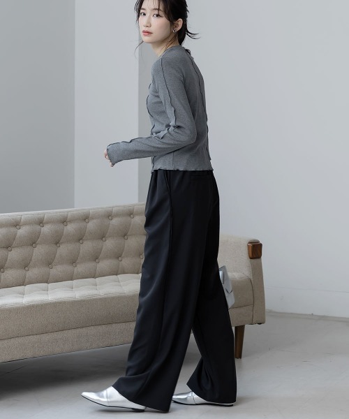 slattgir(スラットジール)の「高身長 パイピングデザインワイドパンツ(トールサイズ)Essenave(その他パンツ・レディース・ベージュ/ブラック・TM/TL/TLL/T3L)」の19枚目の写真