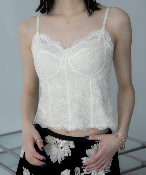 VACANCY（ヴァカンシー）の「コルセットライクレースキャミソール/カップ付きインナー（キャミソール・レディース・ホワイト/ブラック・MEDIUM）」の14枚目の写真