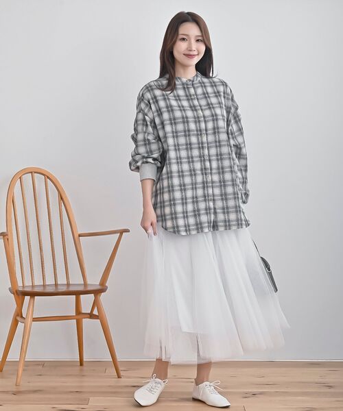 rps（アールピーエス）の「リブ使いバンドカラーチェックシャツ（シャツ/ブラウス・レディース・ブラウン/ブラック・フリー）」の3枚目の写真