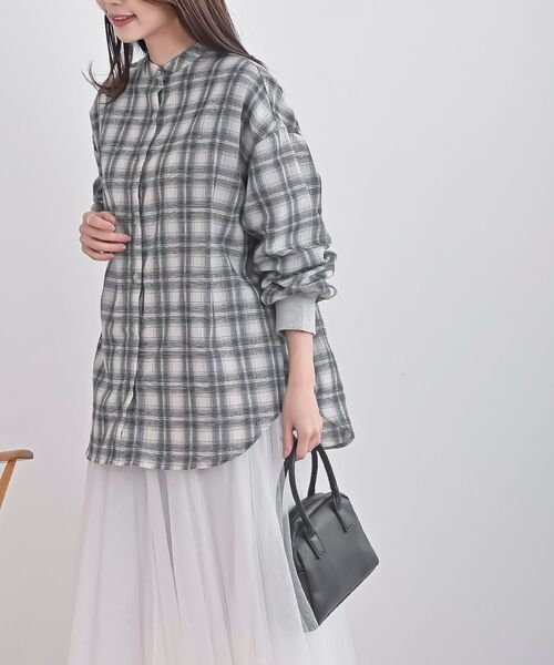 rps（アールピーエス）の「リブ使いバンドカラーチェックシャツ（シャツ/ブラウス・レディース・ブラウン/ブラック・フリー）」の4枚目の写真