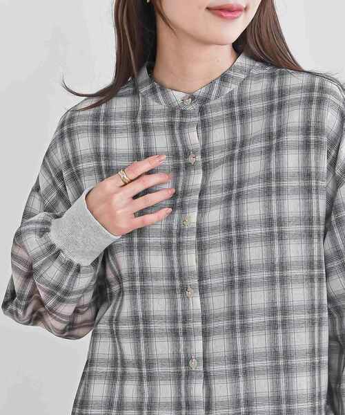 rps（アールピーエス）の「リブ使いバンドカラーチェックシャツ（シャツ/ブラウス・レディース・ブラウン/ブラック・フリー）」の7枚目の写真