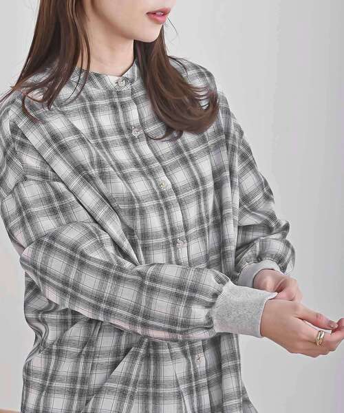 rps（アールピーエス）の「リブ使いバンドカラーチェックシャツ（シャツ/ブラウス・レディース・ブラウン/ブラック・フリー）」の8枚目の写真