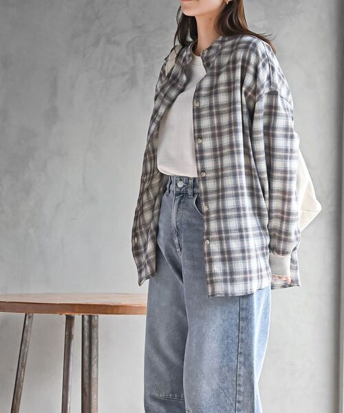 rps（アールピーエス）の「リブ使いバンドカラーチェックシャツ（シャツ/ブラウス・レディース・ブラウン/ブラック・フリー）」の14枚目の写真