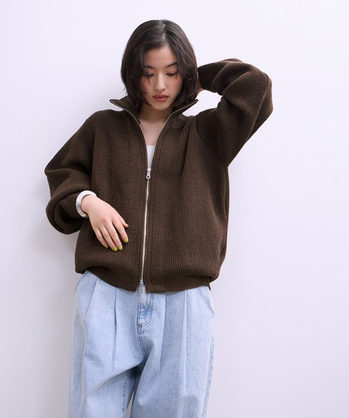 ADAM ET ROPE'(アダムエロペ)の「【WEB限定】・【サステナブル】ミックスヤーンジップカーディガン(カーディガン/ボレロ・レディース・ブラック/ブラウン/キナリ・FREE)」の4枚目の写真