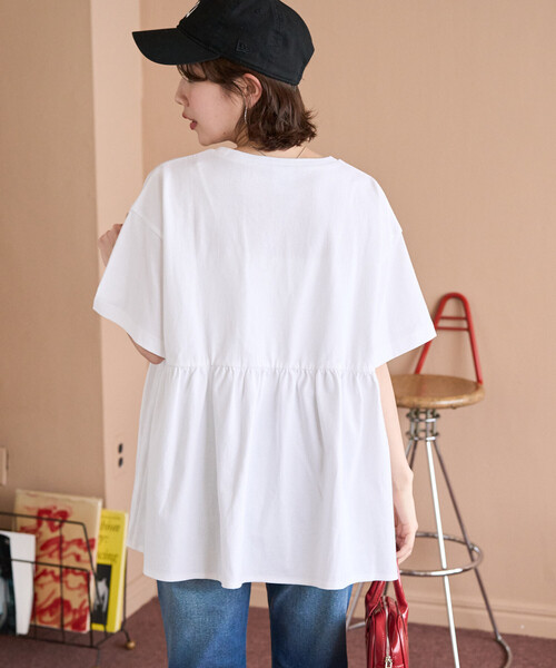 FREAK'S STORE(フリークスストア)の「限定展開 Champion × FREAK'S STORE/チャンピオン 別注 ギャザー切り替え チュニック(Tシャツ/カットソー・レディース・オフホワイト/ブラック/ライトグレー/グリーン/ネイビー・フリ-)」の17枚目の写真
