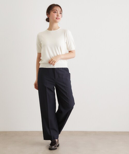 LAURA ASHLEY(ローラアシュレイ)の「【洗える/5分袖/同素材アイテムあり】ソフトタッチ プルオーバーニット(ニット/セーター・レディース・オフホワイト/サックスブルー・38/40)」の5枚目の写真