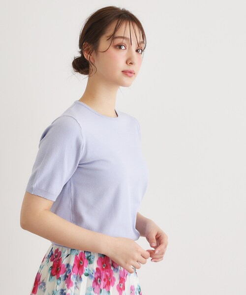 LAURA ASHLEY(ローラアシュレイ)の「【洗える/5分袖/同素材アイテムあり】ソフトタッチ プルオーバーニット(ニット/セーター・レディース・オフホワイト/サックスブルー・38/40)」の7枚目の写真