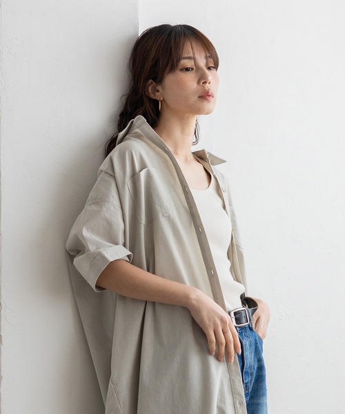 No Rule No Line(ノール-ルノーライン)の「マーブルボタン2WAYロングシャツワンピース(ワンピース・レディース・チャコール/ベージュ系/ホワイト系・FREE)」の2枚目の写真