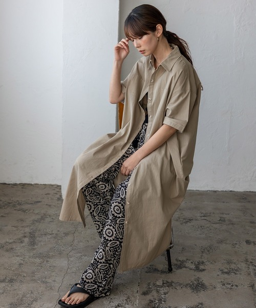 セール】マーブルボタン2WAYロングシャツワンピース（ワンピース）｜No