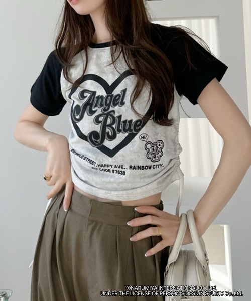 ANGEL BLUE(エンジェルブルー)の「【ANGEL BLUE】別注 エンジェルブルー 配色 ラグラン サイドギャザー ロゴプリントTシャツ(Tシャツ/カットソー・レディース・ブラック/ブルー/レッド・FREE)」の8枚目の写真
