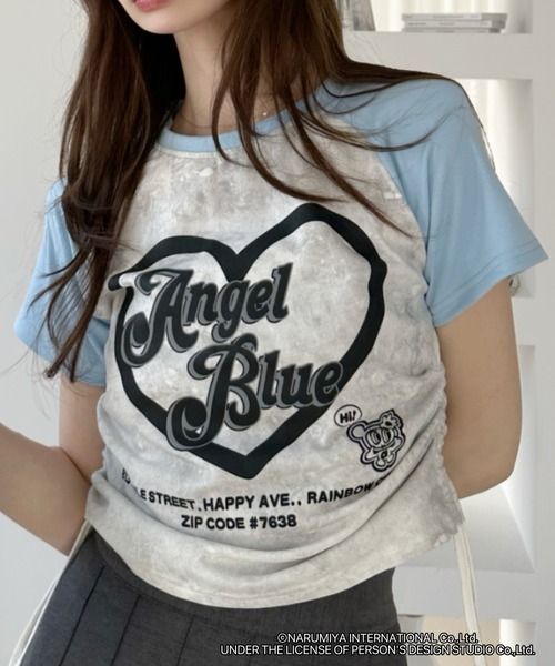 ANGEL BLUE(エンジェルブルー)の「【ANGEL BLUE】別注 エンジェルブルー 配色 ラグラン サイドギャザー ロゴプリントTシャツ(Tシャツ/カットソー・レディース・ブラック/ブルー/レッド・FREE)」の10枚目の写真