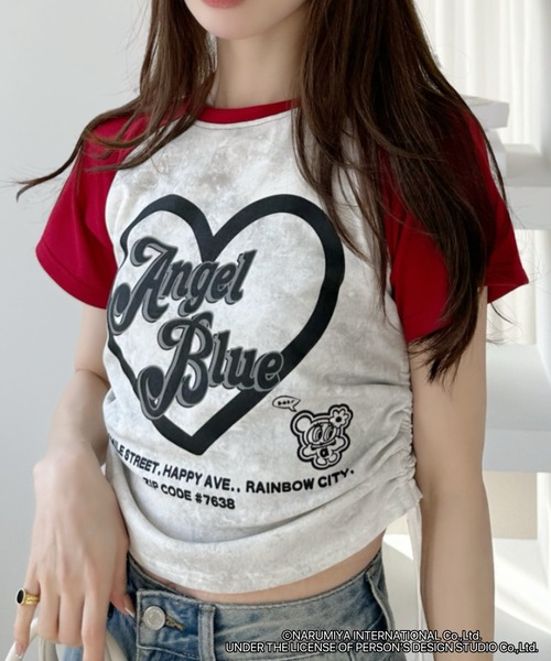 ANGEL BLUE(エンジェルブルー)の「【ANGEL BLUE】別注 エンジェルブルー 配色 ラグラン サイドギャザー ロゴプリントTシャツ(Tシャツ/カットソー・レディース・ブラック/ブルー/レッド・FREE)」の17枚目の写真