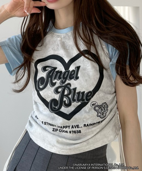 ANGEL BLUE(エンジェルブルー)の「【ANGEL BLUE】別注 エンジェルブルー 配色 ラグラン サイドギャザー ロゴプリントTシャツ(Tシャツ/カットソー・レディース・ブラック/ブルー/レッド・FREE)」の11枚目の写真