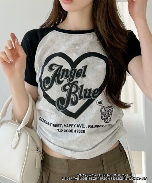 ANGEL BLUE(エンジェルブルー)の「【ANGEL BLUE】別注 エンジェルブルー 配色 ラグラン サイドギャザー ロゴプリントTシャツ(Tシャツ/カットソー・レディース・ブラック/ブルー/レッド・FREE)」の5枚目の写真