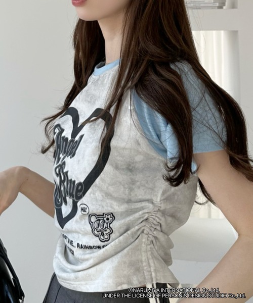 ANGEL BLUE(エンジェルブルー)の「【ANGEL BLUE】別注 エンジェルブルー 配色 ラグラン サイドギャザー ロゴプリントTシャツ(Tシャツ/カットソー・レディース・ブラック/ブルー/レッド・FREE)」の12枚目の写真