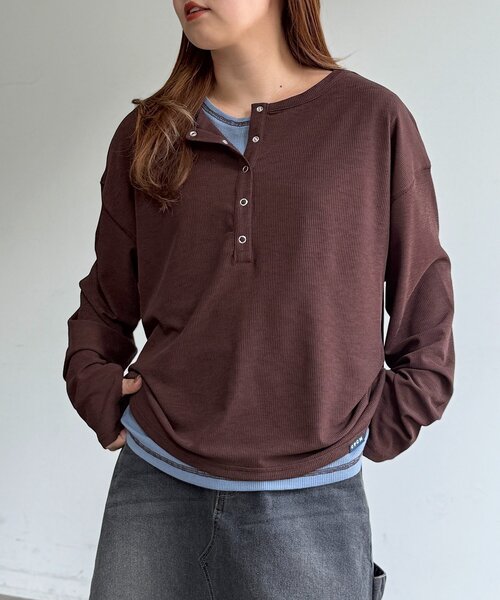 CPCM（シーピーシーエム）の「タンクセットヘンリーシアーロンT（Tシャツ/カットソー・レディース・ブルー/ホワイト/ブラウン/レッド/アイボリー・FREE）」の18枚目の写真