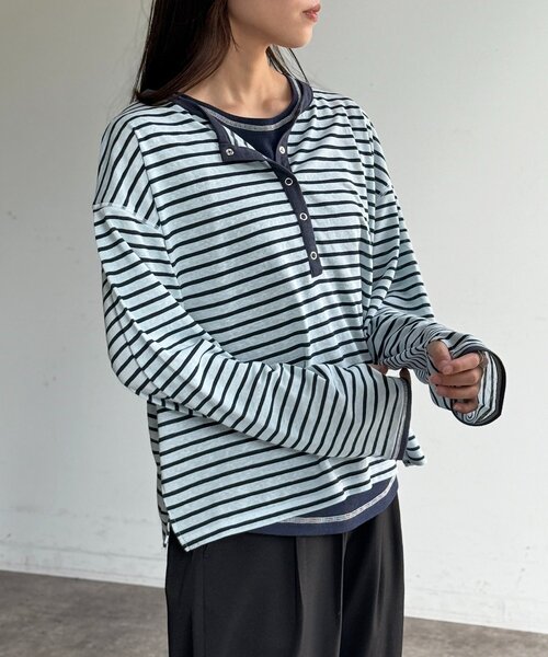 CPCM(シーピーシーエム)の「タンクセットヘンリーシアーロンT(Tシャツ/カットソー・レディース・ブルー/ホワイト/ブラウン/レッド/アイボリー・FREE)」の6枚目の写真