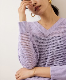 ROPE' | リネン畦編みVネックシアーニット/イージーケア(ニット/セーター)