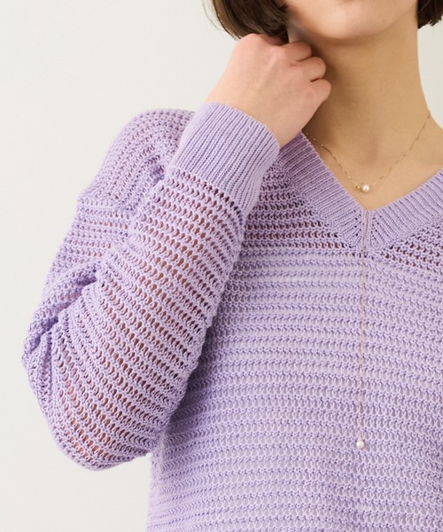 ROPE'(ロペ)の「リネン畦編みVネックシアーニット/イージーケア(ニット/セーター・レディース・ベージュ/ラベンダー・FREE)」の9枚目の写真