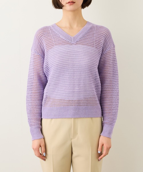 ROPE'(ロペ)の「リネン畦編みVネックシアーニット/イージーケア(ニット/セーター・レディース・ベージュ/ラベンダー・FREE)」の13枚目の写真