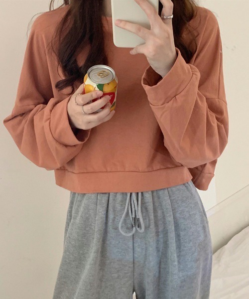 SallyLunn(サリーラン)の「ショート丈シンプルスウェット(スウェット・レディース・ブルー/ベージュ/オレンジ/グリーン・LARGE/MEDIUM)」の4枚目の写真