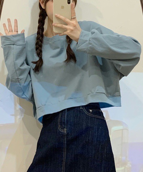 SallyLunn(サリーラン)の「ショート丈シンプルスウェット(スウェット・レディース・ブルー/ベージュ/オレンジ/グリーン・LARGE/MEDIUM)」の16枚目の写真