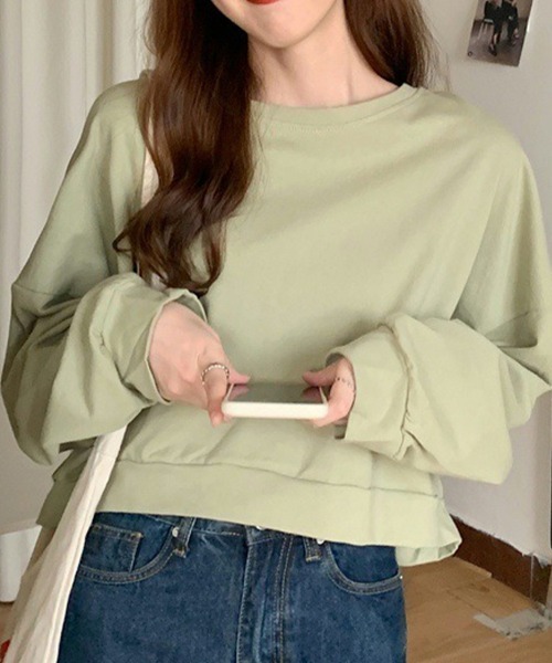 SallyLunn(サリーラン)の「ショート丈シンプルスウェット(スウェット・レディース・ブルー/ベージュ/オレンジ/グリーン・LARGE/MEDIUM)」の19枚目の写真