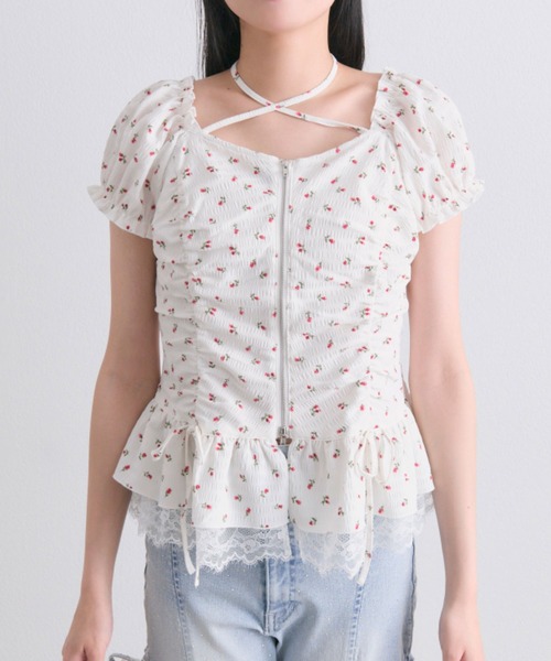 OLIVE des OLIVE（オリーブデオリーブ）の「ペプラムジップブラウス（ショルダーバッグ・レディース・オフホワイト/ブラック/アイボリー・FREE）」の4枚目の写真