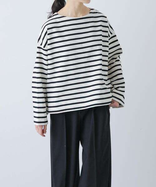 かぐれ(カグレ)の「コットンボートネックボーダーカットソー(Tシャツ/カットソー・レディース・ブラック系その他・FREE)」の1枚目の写真