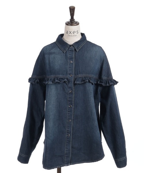 axes femme（アクシーズファム）の「フリルデニムシャツ（シャツ/ブラウス・レディース・インディゴブルー/ケミカルウォッシュ・FREE）」の8枚目の写真
