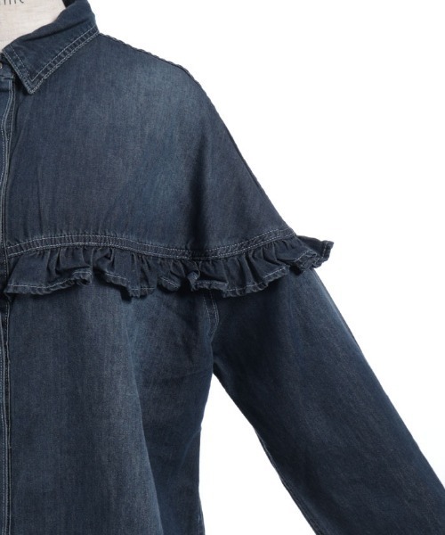 axes femme（アクシーズファム）の「フリルデニムシャツ（シャツ/ブラウス・レディース・インディゴブルー/ケミカルウォッシュ・FREE）」の13枚目の写真