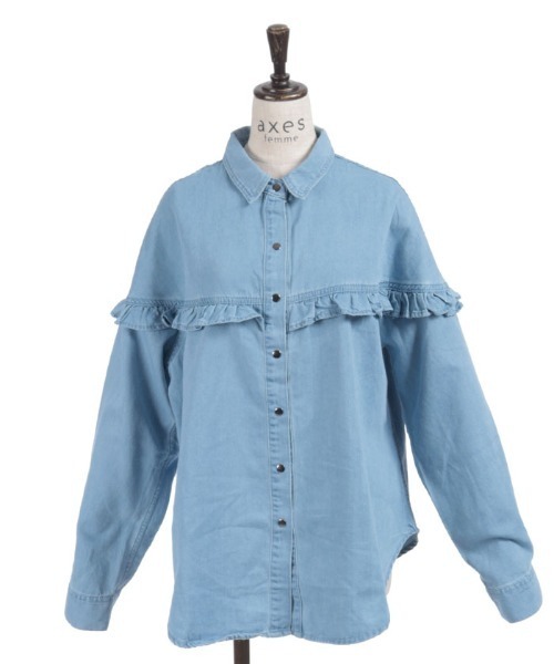 axes femme（アクシーズファム）の「フリルデニムシャツ（シャツ/ブラウス・レディース・インディゴブルー/ケミカルウォッシュ・FREE）」の16枚目の写真