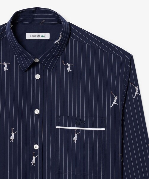 LACOSTE（ラコステ）の「プレイヤージャカード ストライプオーバーサイズポプリンシャツ（シャツ/ブラウス・レディース・ブルー系その他・36/34）」の3枚目の写真