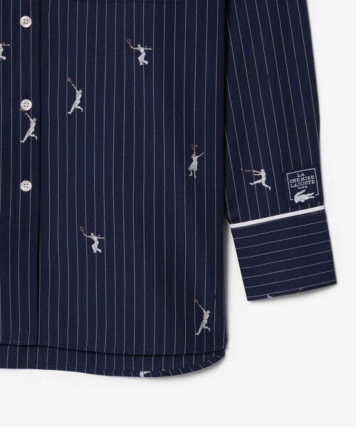 LACOSTE（ラコステ）の「プレイヤージャカード ストライプオーバーサイズポプリンシャツ（シャツ/ブラウス・レディース・ブルー系その他・36/34）」の4枚目の写真