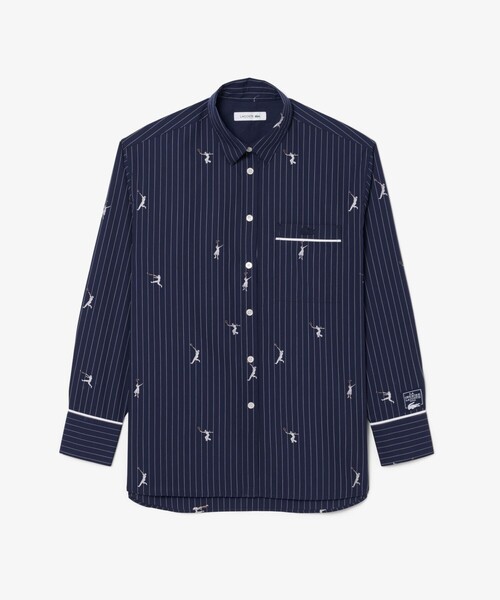 LACOSTE（ラコステ）の「プレイヤージャカード ストライプオーバーサイズポプリンシャツ（シャツ/ブラウス・レディース・ブルー系その他・36/34）」の2枚目の写真