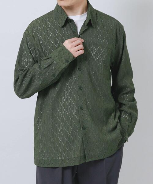 ITEMS URBANRESEARCH（アイテムズ アーバンリサーチ）の「ジオメレースレギュラーカラーシャツ（シャツ/ブラウス・メンズ・ブラック/ホワイト/オリーブ・LARGE/MEDIUM）」の3枚目の写真